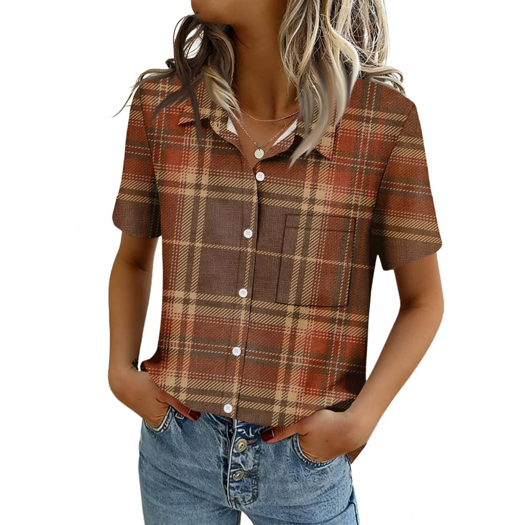 Blusas para Mujer de Manga Corta Camisas con Botones Tops de Trabajo Casual Elegante Ropa de Verano Primavera