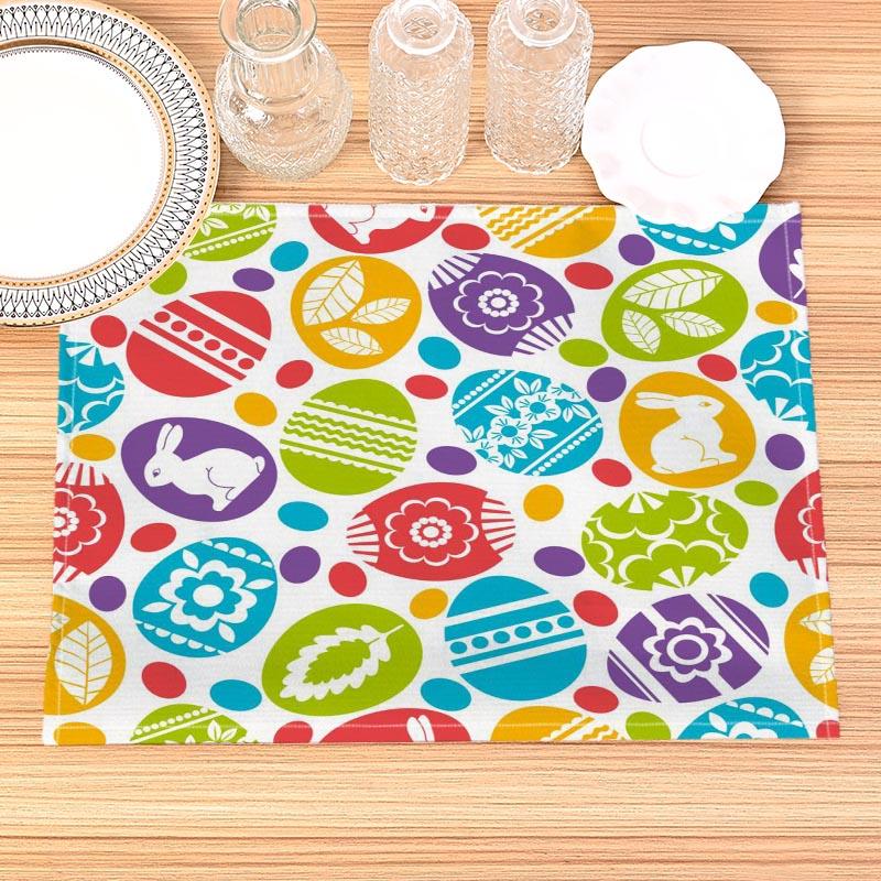 Easter Bunny Pattern Placemat Cotton Linen Fabric Table Mats Family Dinner Tableware Kitchen Size 30X45 Cm Table Mat