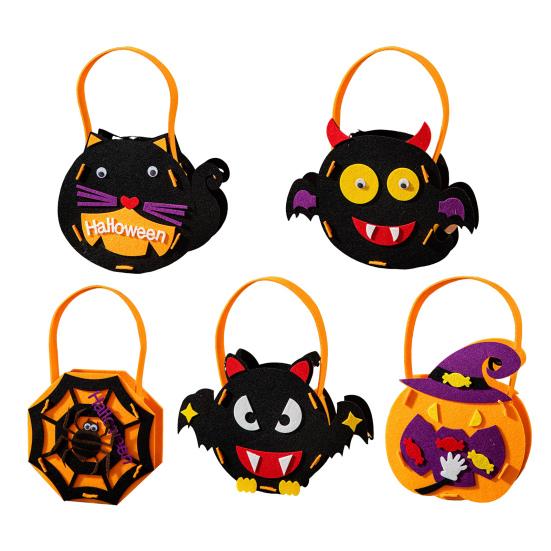 Felt Halloween Handbag Trick or Treat Tote Bag Pumpkin Spider Web Shape Candy Holder for Kids Halloween Party Favors
