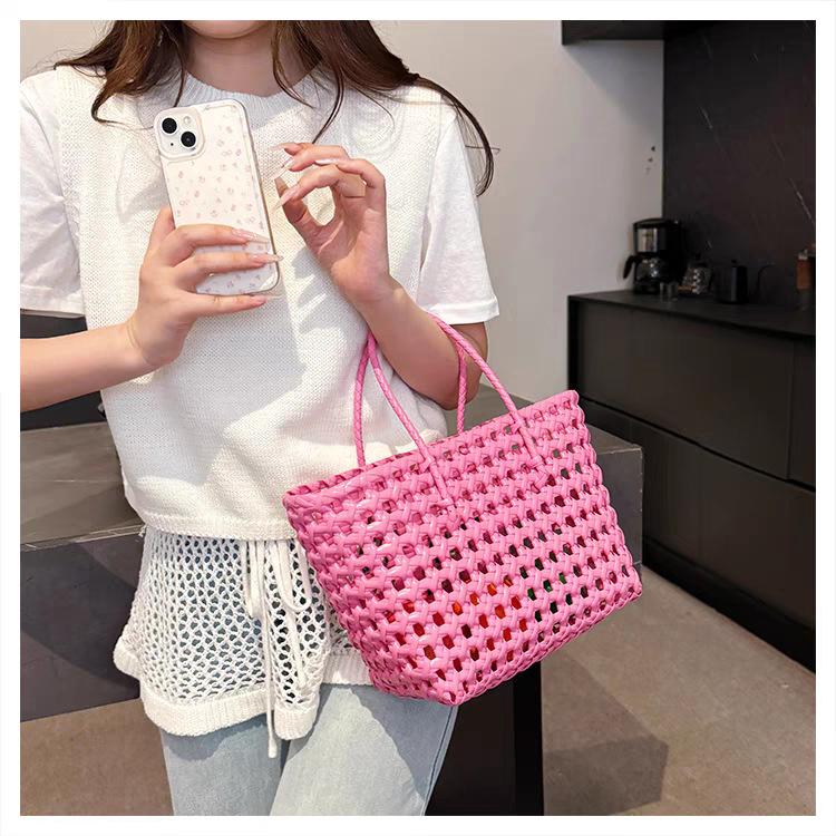 

Korean Ins Hollow Macaron Woven Portable Vegetable Basket Vacation Style Casual Swimming Beach Bag 34x13x21 мерехтіння