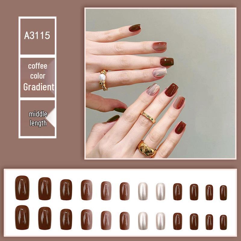 

Металлические серебристые градиентные накладные ногти-пресс для кофе - Темные накладные ногти на всю длину на осень/зиму