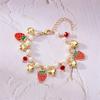 Romantic Sweet Red Strawberry Chain Bracelets for Women Imitation Pearl Heart Cherry Pendant Bracelets Friendship Jewelry Gift