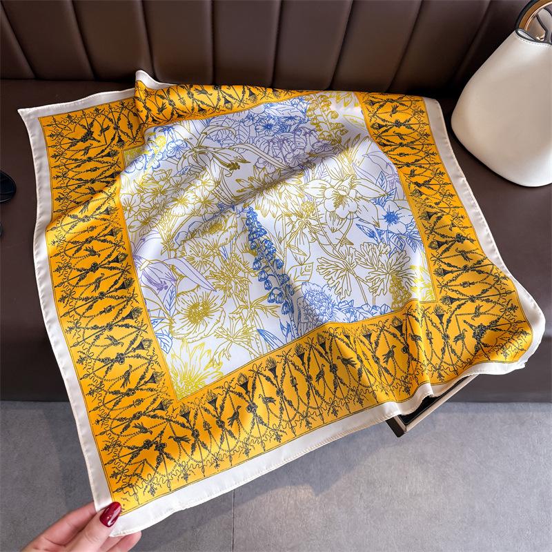 Women Square Scarf Silk Imitation Luxury Print Neckerchief Bandana Lady Shawl Scarves Wrap Head Hair Band Ties