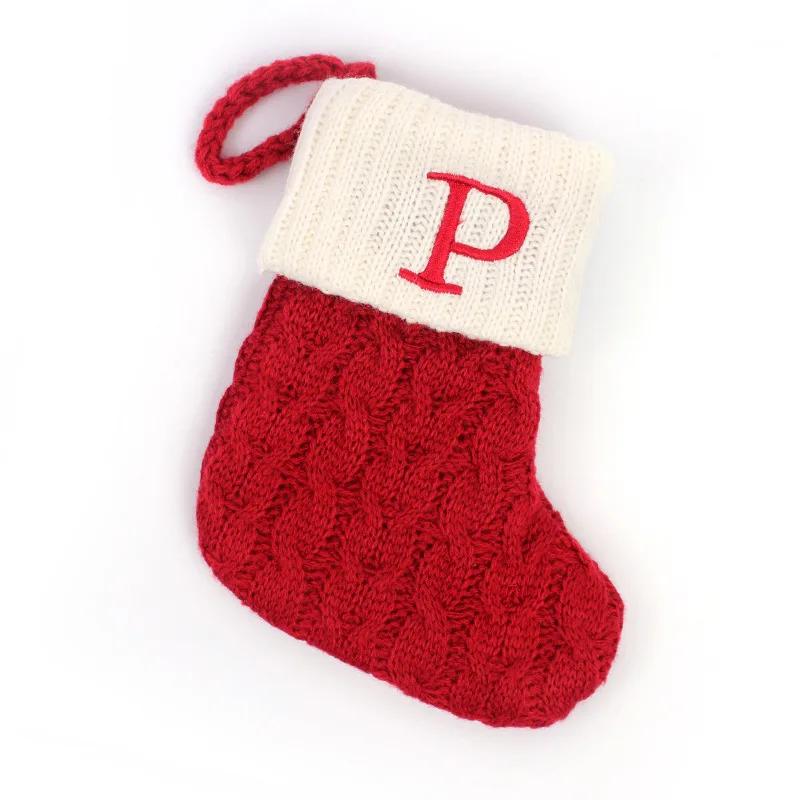 Calcetines Navideños Alphabet Letters Christmas Knitting Stocking Tree Pendant Decorations Christmas Socks Red Snowflake