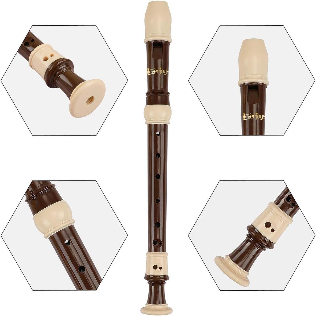 Set of 3 ABS resin soprano recorders in C detachable includes cleaning fingering and leather storage Baroque-style key, 8-hole flutes, stick, chart,