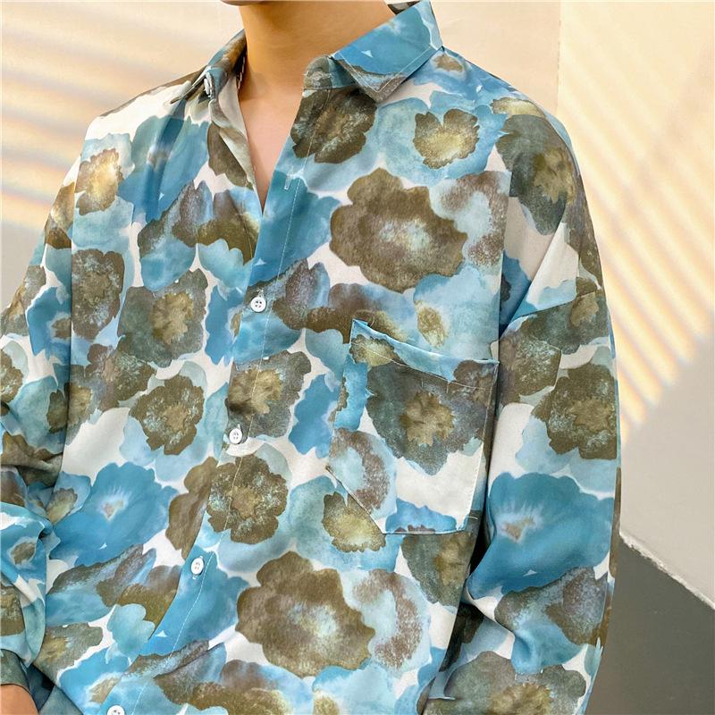 Unisex Thai Vintage Floral Long-Sleeve Shirt, Loose Fit for Street Dance, Spring/Autumn