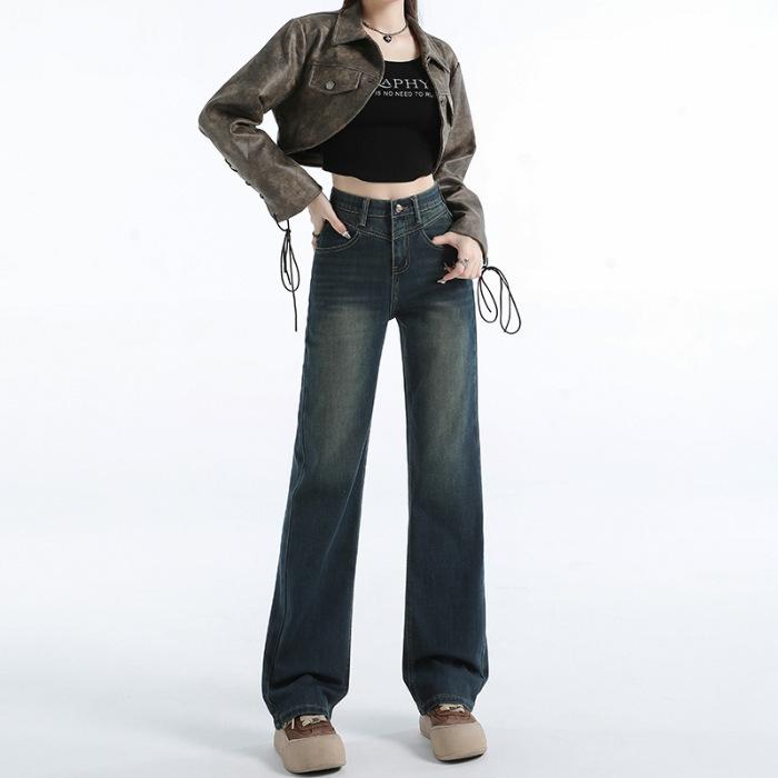 Narrow Version of Wide-leg Jeans for Women In Autumn Loose High Waist Draping Versatile Floor Pants Slim Straight Pants for Women In Autumn Casual