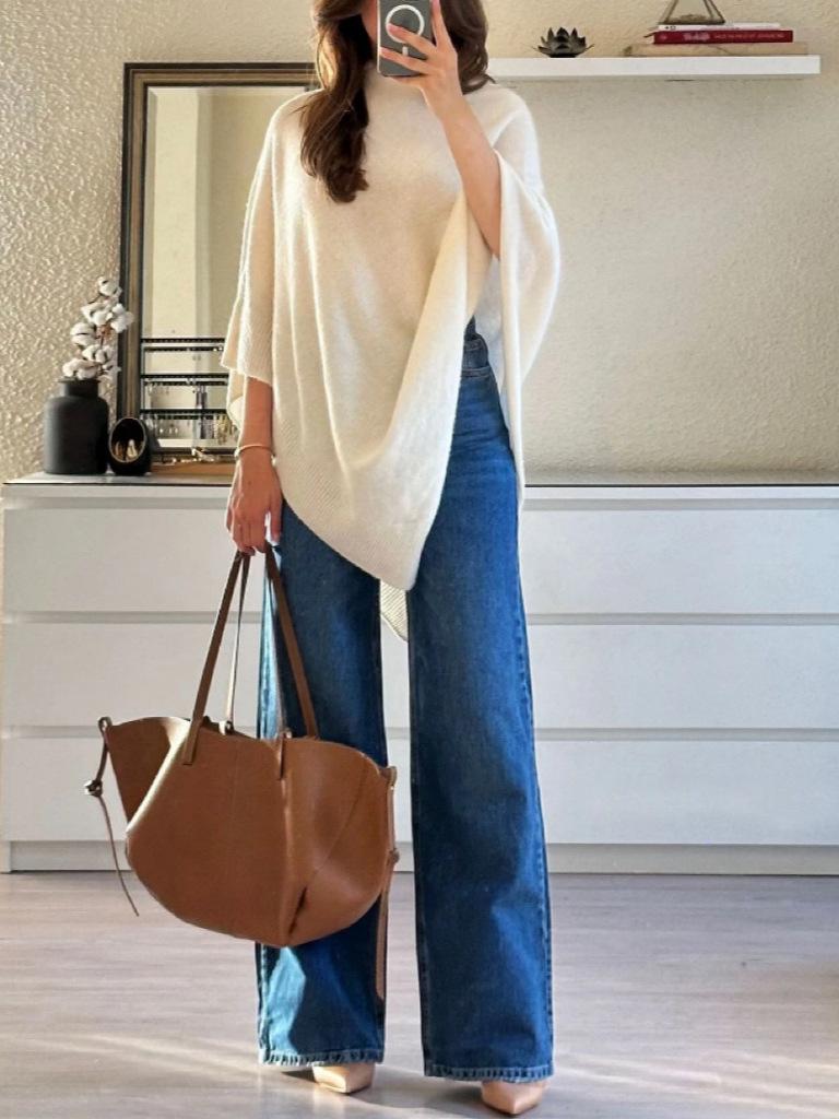 Cross-Border Shawl Neck Warmer Sweater: Irregular Knitted Autumn/Winter Pullover Cape Top