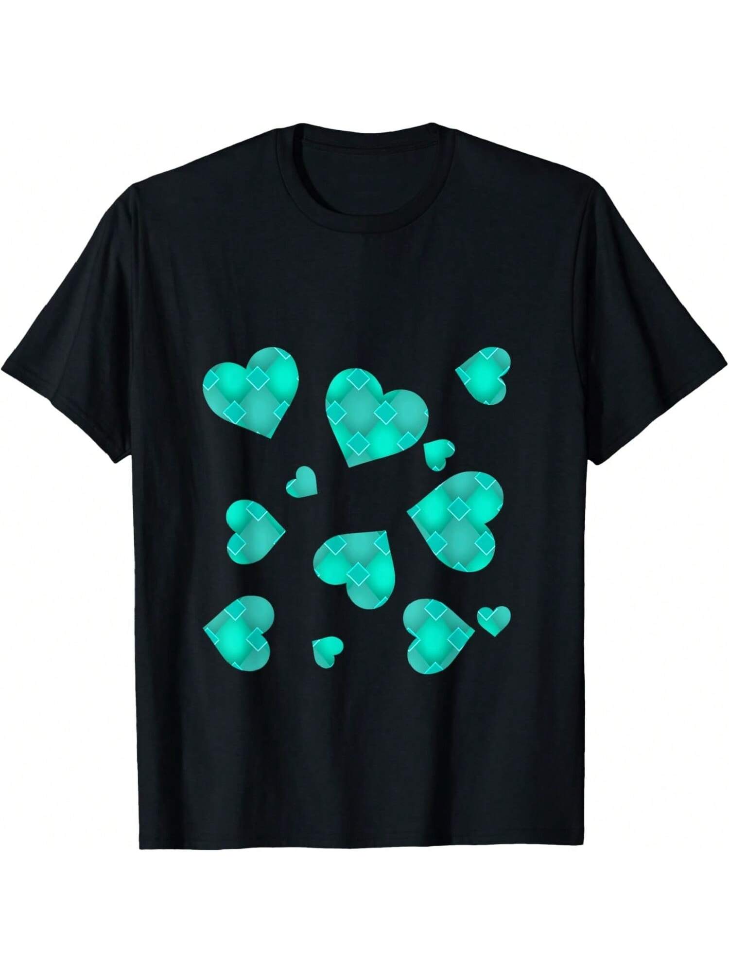Abstract Diamond Geometric Pattern Artistic Hearts Teal T-Shirt S разноцветный
