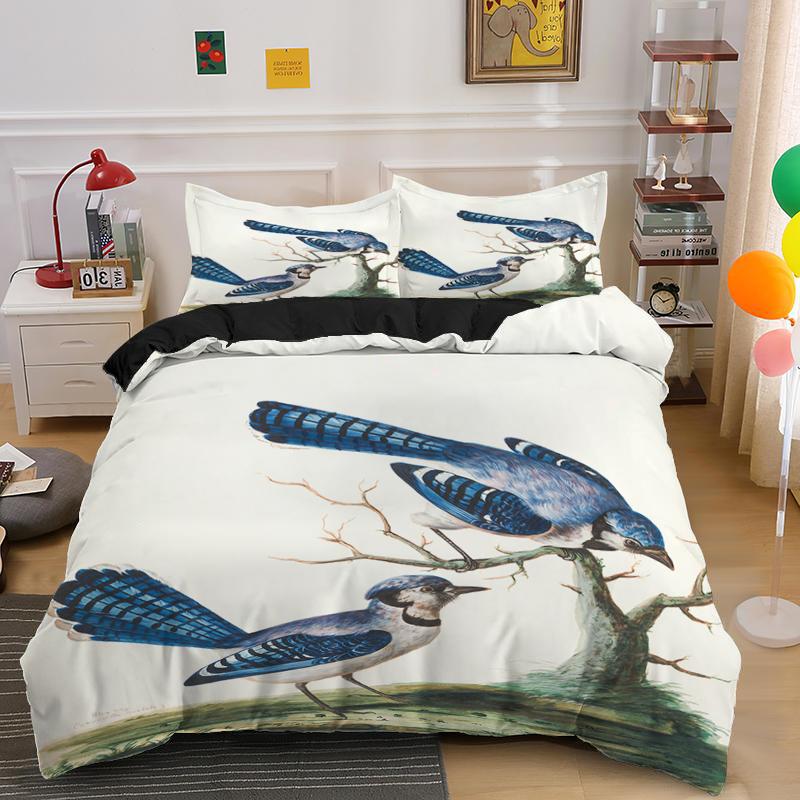 Cartoon Bird Print King Queen Duvet Cover Colorful Cute Pet Birds Bedding For Adult Fashion Animal 2/3pcs Polyester Quilt Cover
