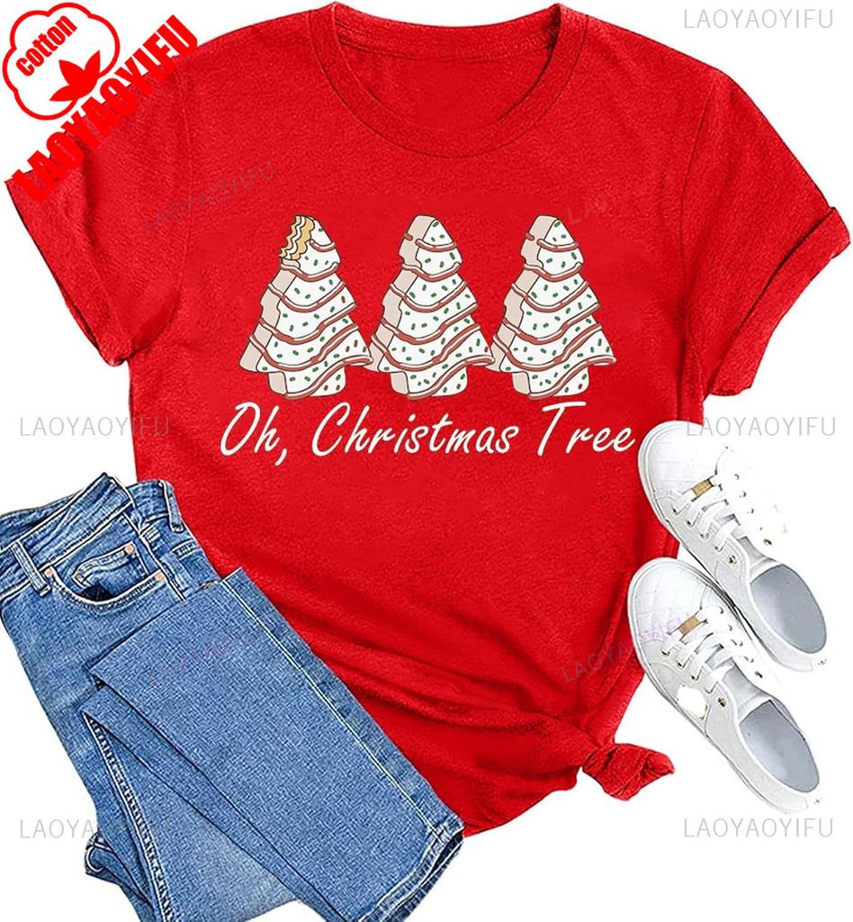 New Year Xmas Gift Merry Christmas Cotton Shirts for Women Merry and Bright Tree Graphic Holiday Printed TShirt Tops Unisex Tee