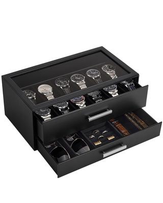ProCase Watch Storage with Glass PU Watch Box for for and Watch Day Gift Black Case, 12-Watch Capacity, 2-Tier, Lid, Leather, Men, Watches, Jewelry,