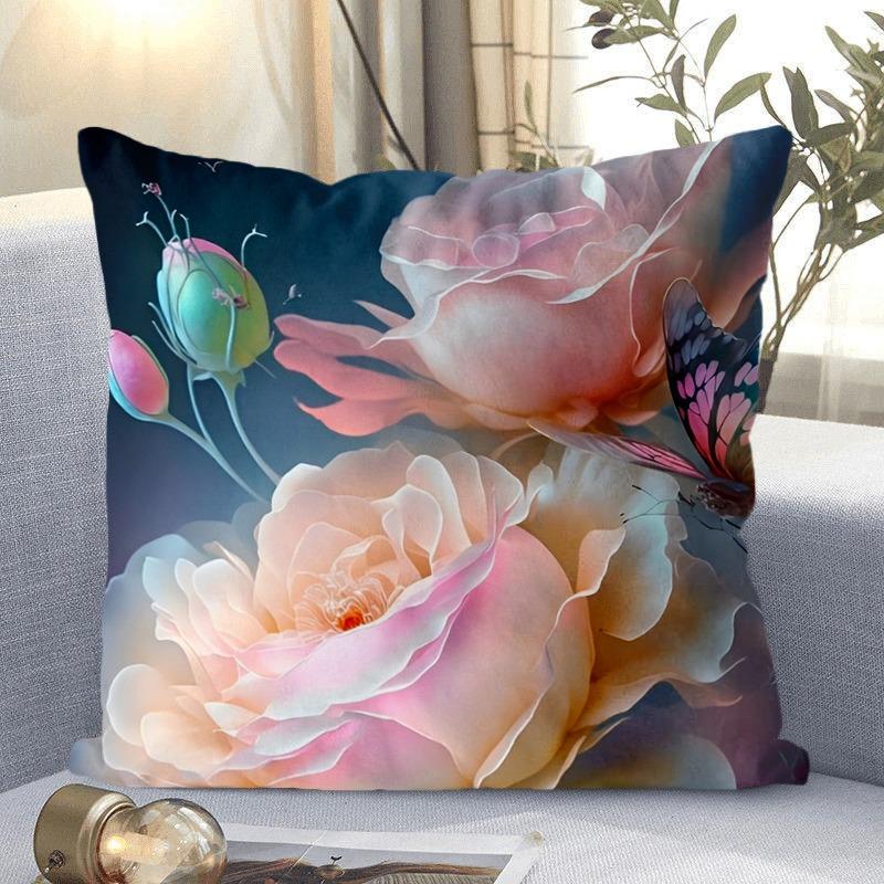 Rose Flower Print Decorative Pillowcase Bedroom Living Room Square Cushion Pillowcase