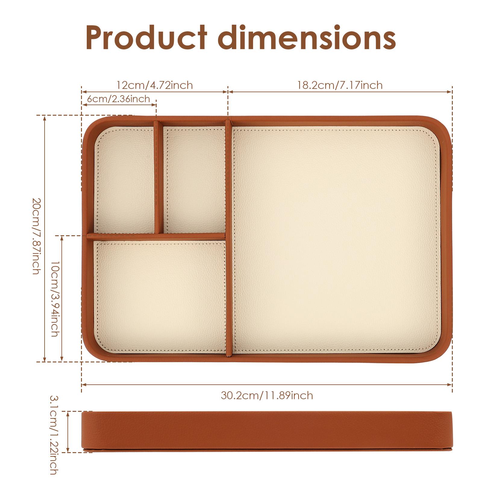 

4-Compartment Storage Tray Stylish PU Leather Tray Multipurpose Bedside Desk Holder Decorative Entryway Tray for Phone Key Watch