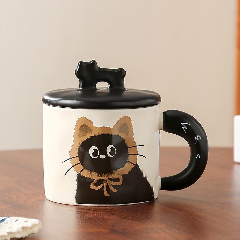 Opening Small Gift Box Kitten Cartoon Cute Ceramic Cup Large Capacity Girl Office Mug Water Cup