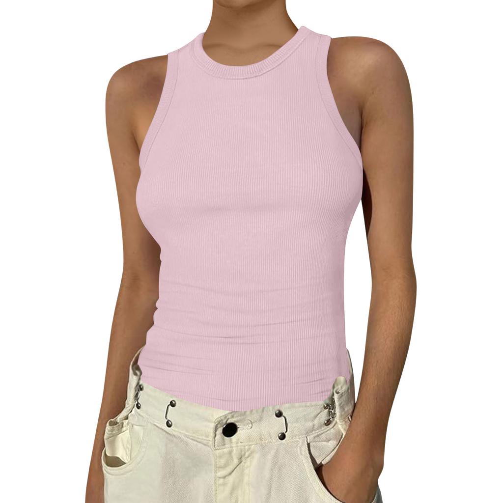 Damen Sommer Mode Lässig Farbe Rundhals Ärmellos Oberteil Enges Tanktop