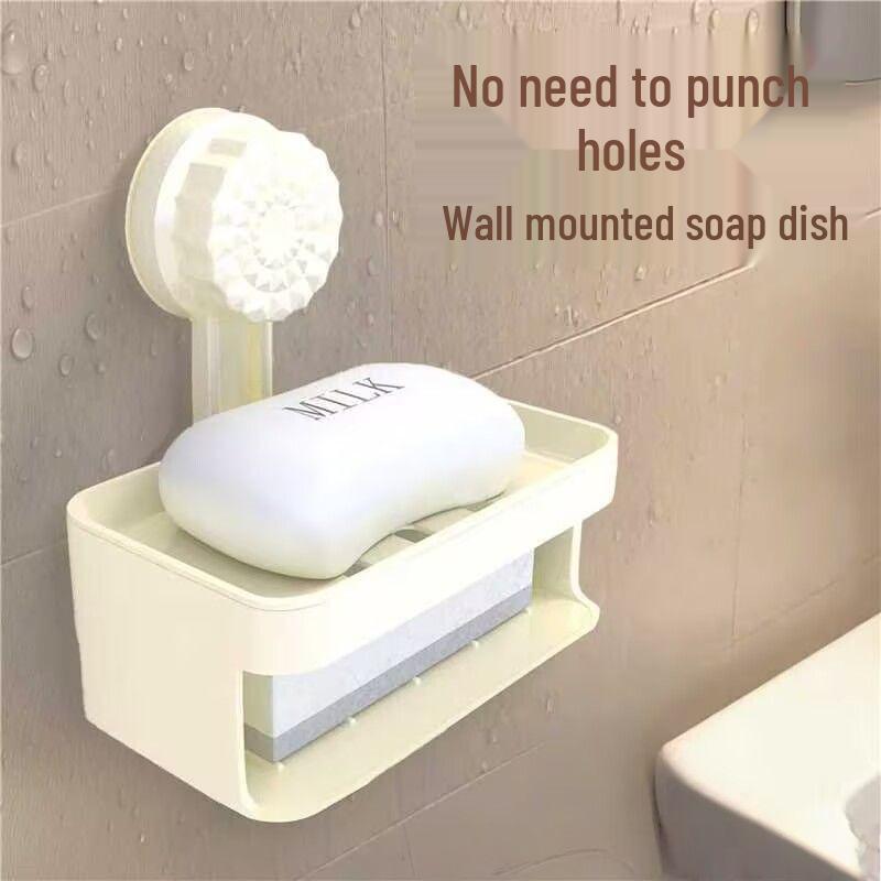 

Wall-Mounted Suction Cup Soap Holder - No-Drill Installation for Bathroom Storage Suction Cup Style кремовый/белый
