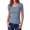 Women's Slim Fit Short Sleeve Top Square Neckline Stretchy Ribbed Knit Casual Blouse Lightweight Soft Fabric Comfortable Fit