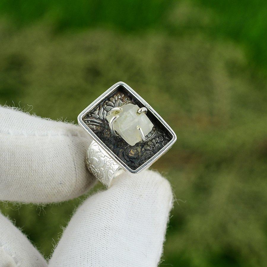 925 Silver Natural Rainbow Moonstone Rough Multi Stone Adjustable Ring Adjustable