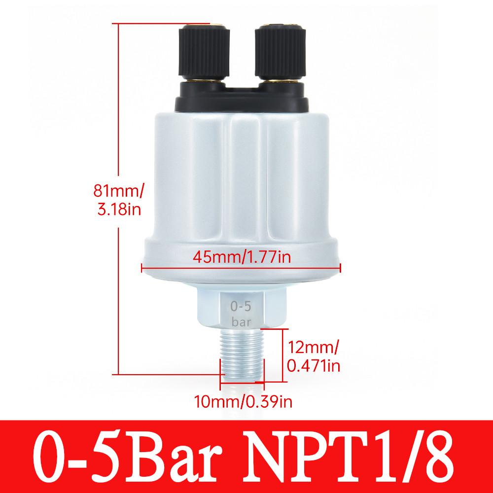 HD 0-5bar 0-10bar Oil Pressure Sensor For 52mm Press Gauge Sender Output Signal 1/8 NPT Pressure Sensor 0-5Bar NPT1-8