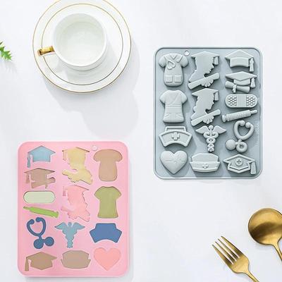 Nurse Graduation Fondant Molds Nurse Hat Stethoscope Silicone Molds Thermometer Medical Mold For Cake Decorating