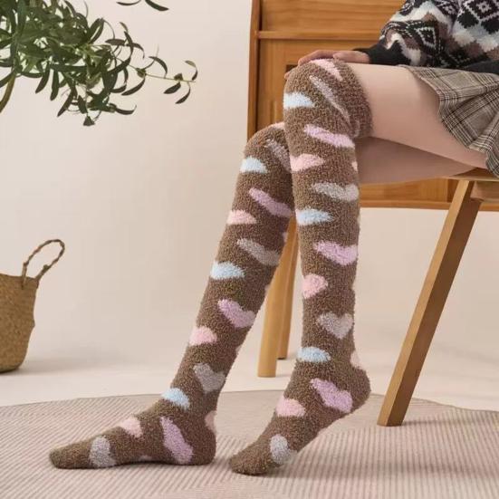 Women Long Floor Socks Soft Fluffy Over Knee Socks Colorful Warm Thick Thigh High Socks for Home Indoor Wear Bedroom Sleeping