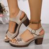 2025 New Wedge Heel Chunky Sole Sandals for Women Thick Heel Plus Size Floral Embellished Strappy Sandals