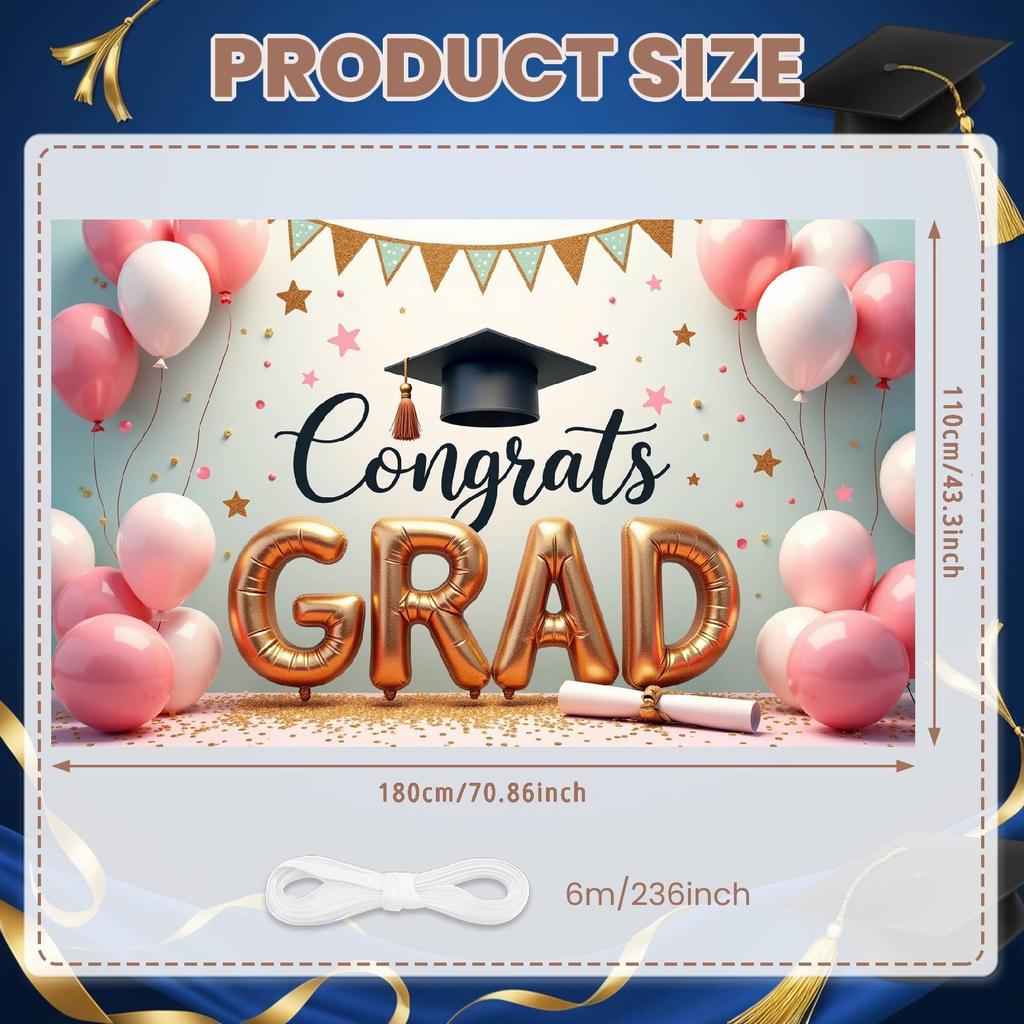 Grad Success Display Shiny Letters Congrats Display Congrats Grad Display Gold Theme Graduation Banner For Graduation Backdrop