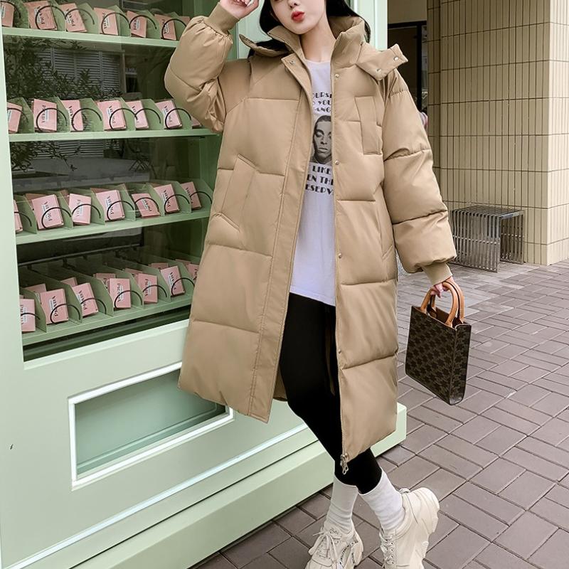 BITCED Long Down Jacket with Quilted Cotton Lining - Women's Loose-Fit Winter Coat - Thickened Cotton-Padded Outerwear