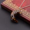 Chakela Crescent Moon Tree of Life Necklace with Natural Crystal Stones