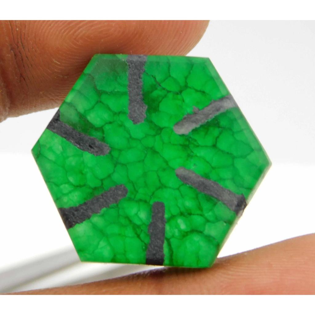 Certified 37.00 Ct Colombian Trapiche Green Emerald Hexagon Cut Natural Gemstone