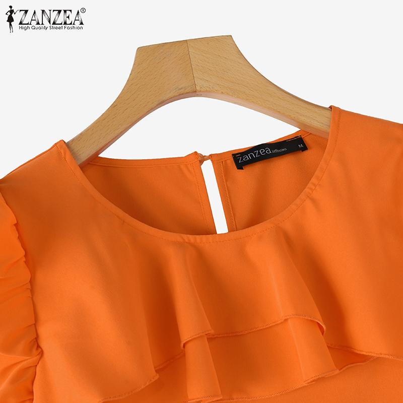ZANZEA Women Summer Ruffled Layered Round Neck Short Sleeve Blouses