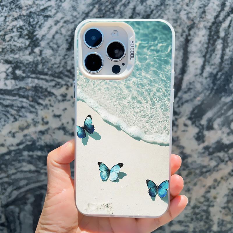 Blue Butterfly Ocean Waves Phone Case For iPhone 14 13 12 11 Pro Max 16 15 Pro Max 13 Mini 16 15 14 Plus Shockproof Laser Covers