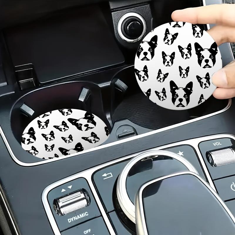 2pcs Boston Terrier Dog  Cup Holder Coasters,  Interior Waterproof Coaster To Keep Your  Cup Holders Clean And  for Easy To Move