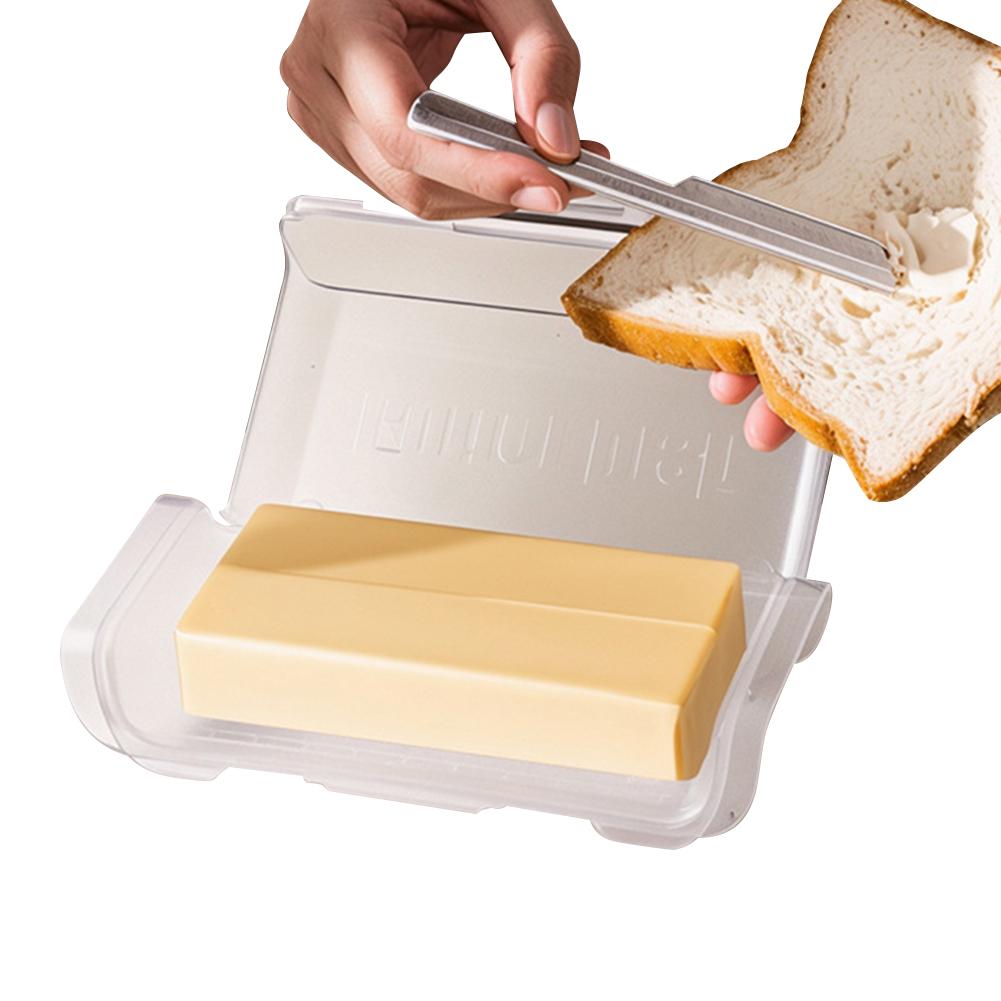 Airtight Butter Dish with Spatula Space-Saving Plastic Butter Holder Tray Butter Fresh-Keeping Box for Refrigerator Door Shelf