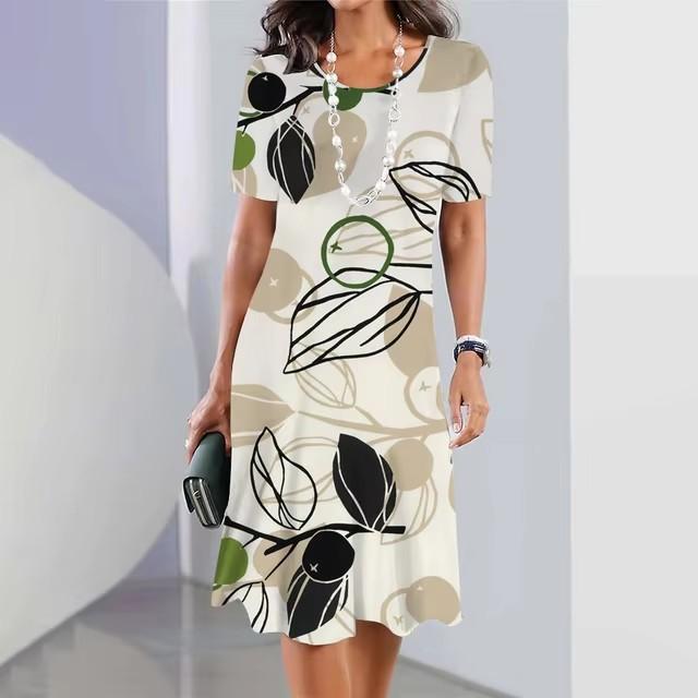 Elegant Women Short Sleeve Fashion 3d Print Midi Dress Plus Size Beach Clothing