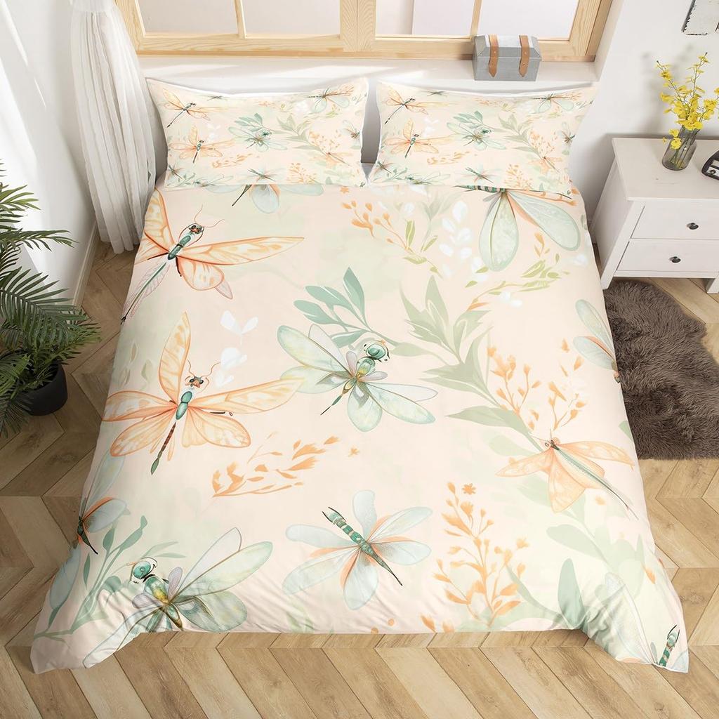 Comforter Colorful Dragonfly Women Kids Girls Floral Botanical Pattern Room Decor Bedding Set Queen King