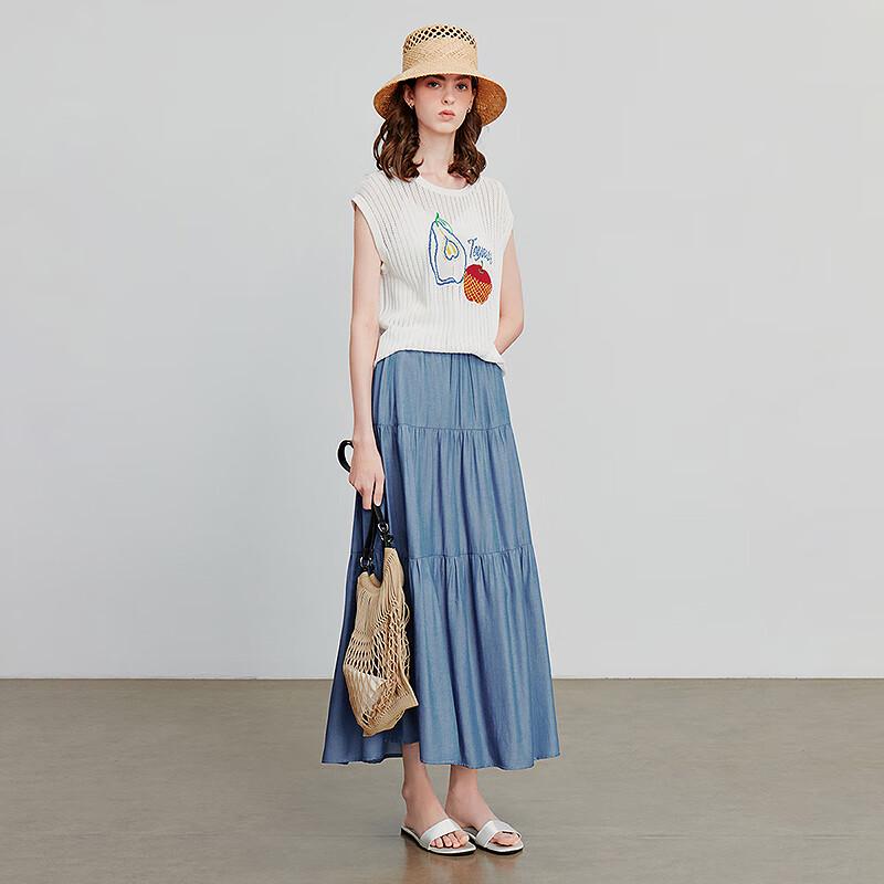 Chuyu Women's Faux Denim A-line Tiered Skirt