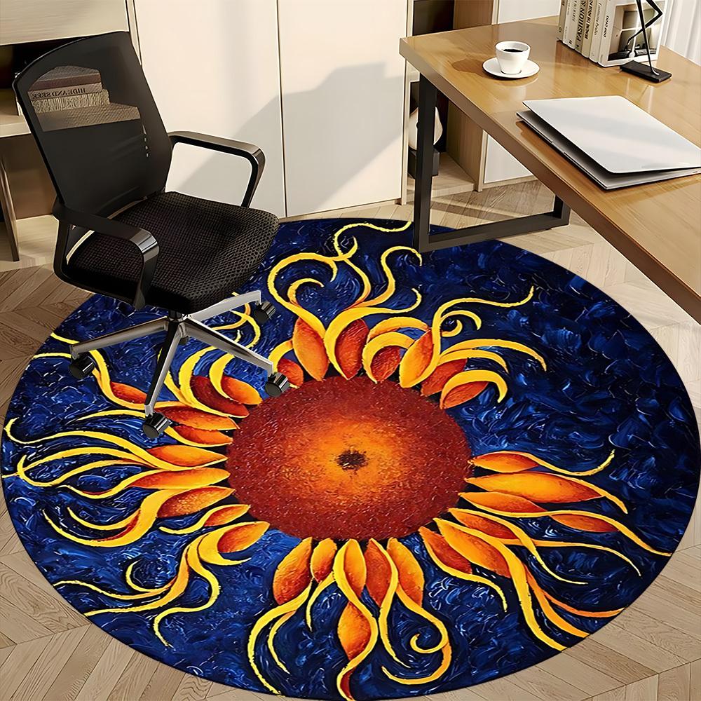 1pc Sunflower Artwork Carpet for Office Non-Slip, Round Carpet, Soft & Comfortable, Carpet for Office, Lightweight Round Floor Mat