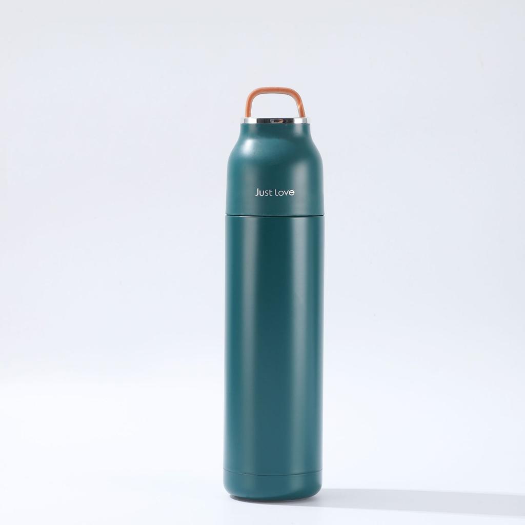 500ml 304 Stainless Steel Insulated Bottle, Double Wall Vacuum Thermos with Leather Handle for Commute Camping Hiking