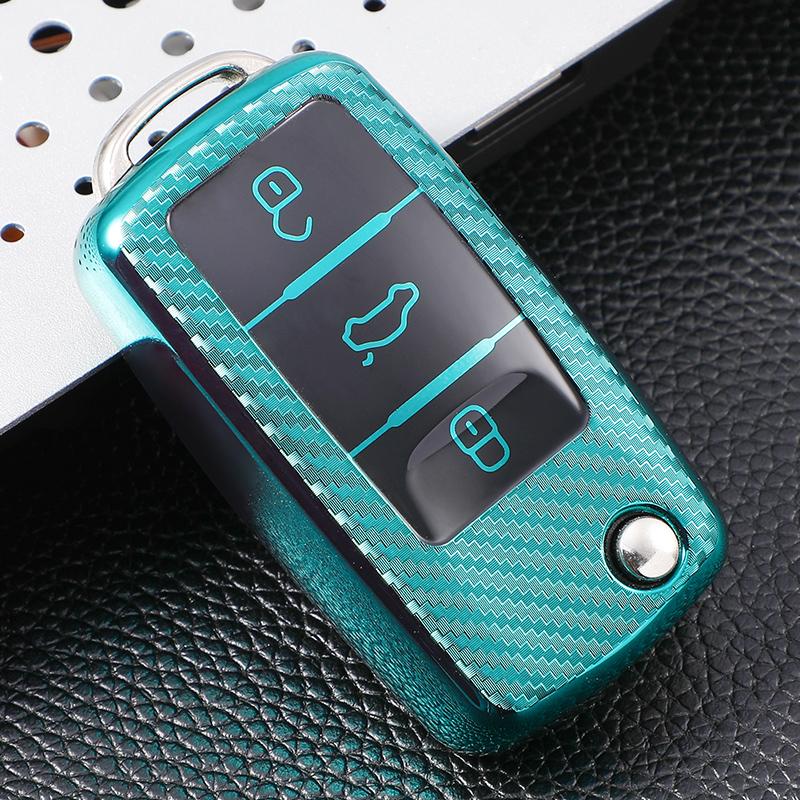 Carbon Fiber Car Key Cover Case Keychain For Vw Volkswagen Polo Golf Passat Beetle Caddy T5 Up Eos Tiguan Jetta Skoda Octavia A5