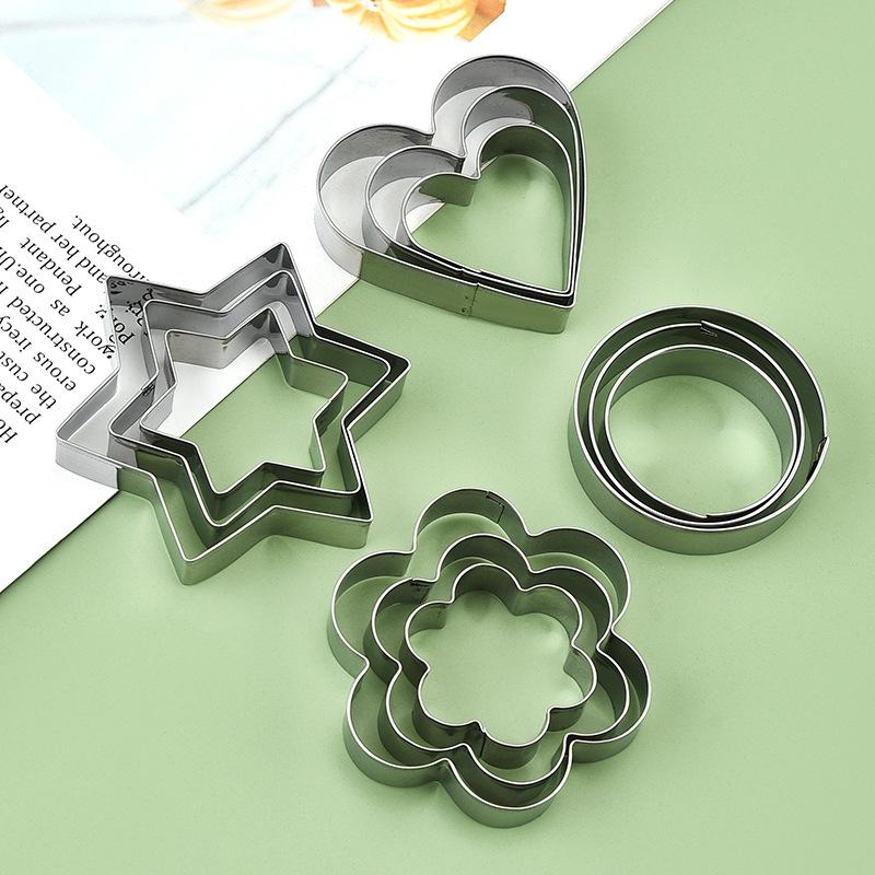 12pcs Cookie Cutters Stainless Steel Flowers Heart Circle Stars Baking Mould DIY Baking Molds Biscuit Cutter Fruit Egg Mould