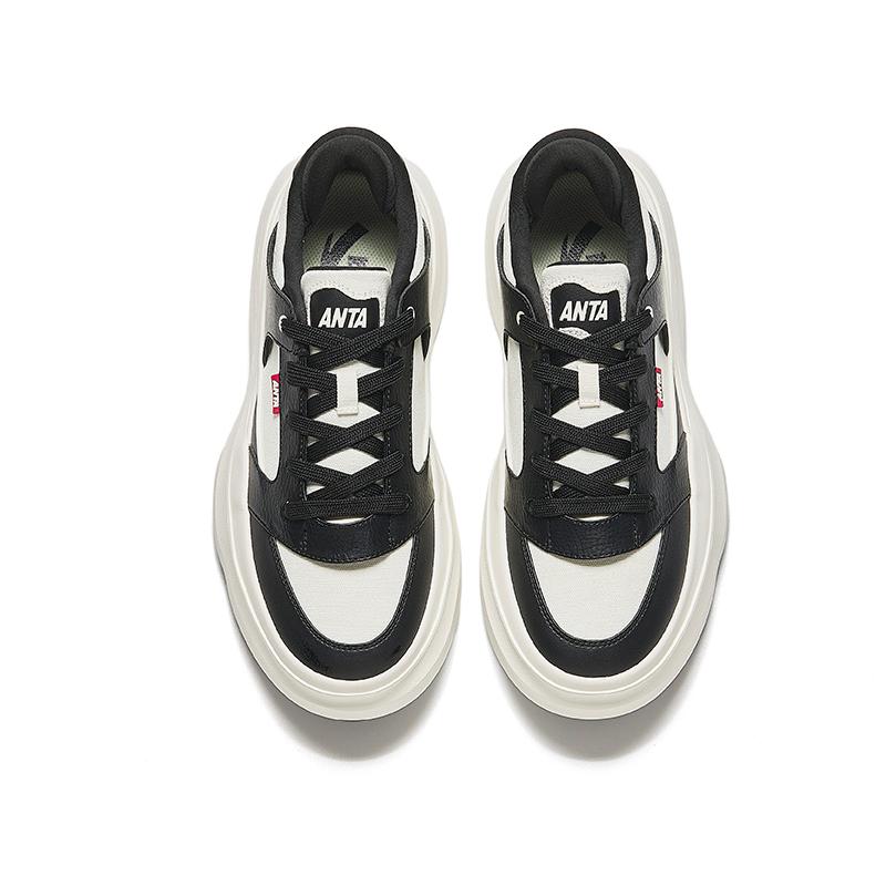 Anta Casual Simple Height Increasing Lightweight Low Top Skate Shoes Men Sneakers Black White 912438011-2