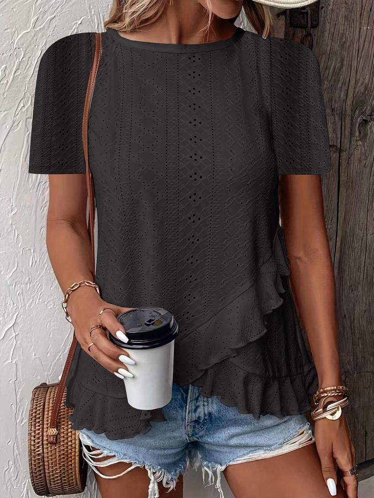 2025 Spring/Summer Women's Solid Color Casual Crew Neck T-Shirt