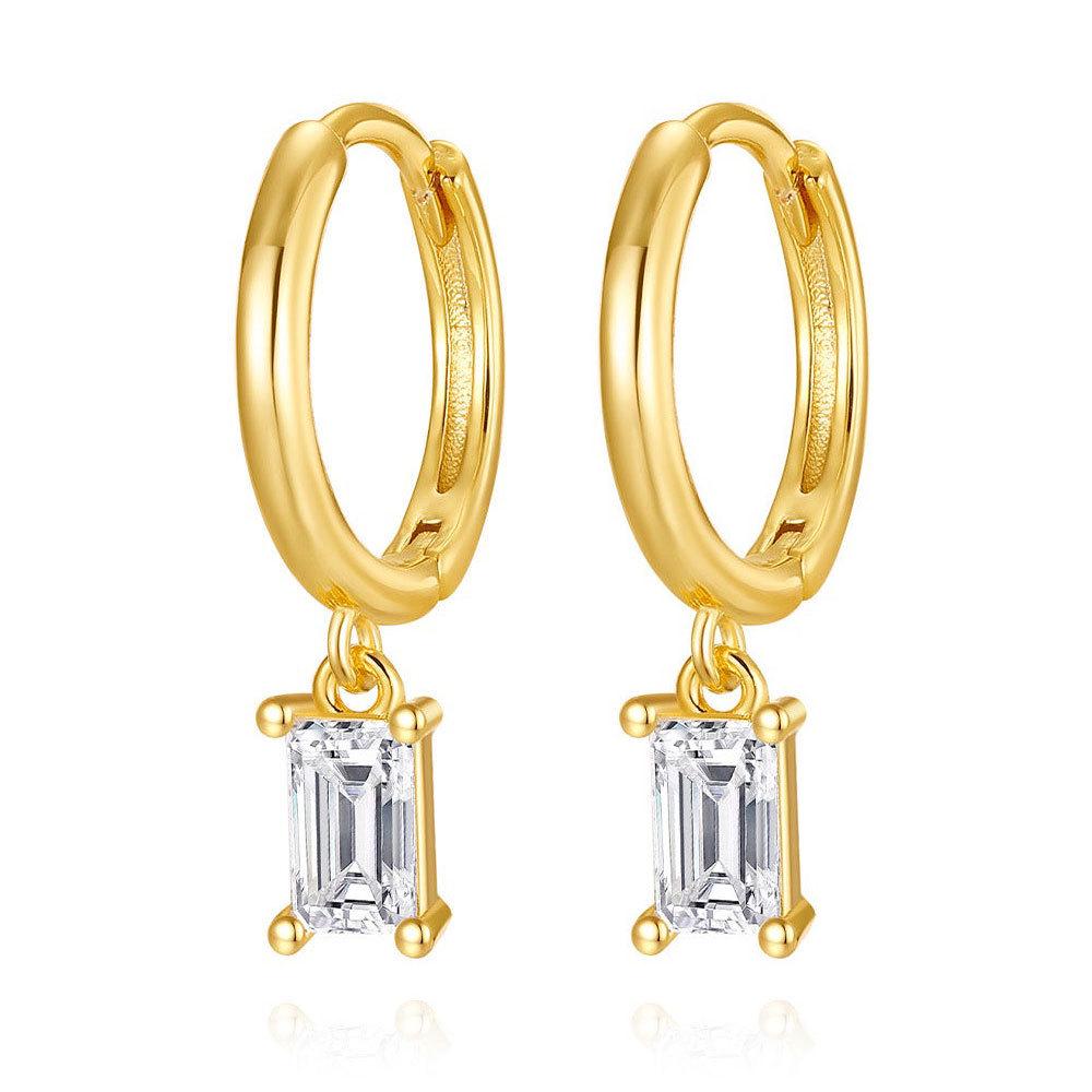 Elegant Geometric Zircon Rectangular Earrings - Minimalist Design for Women