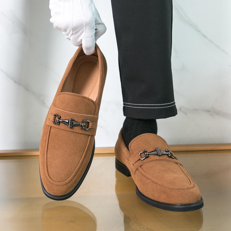 Spring High Quality Suede Loafers Nubuck Leather Business Formal Men Leather Shoes Shallow Mouth Brand Moccasin Wedding Shoes