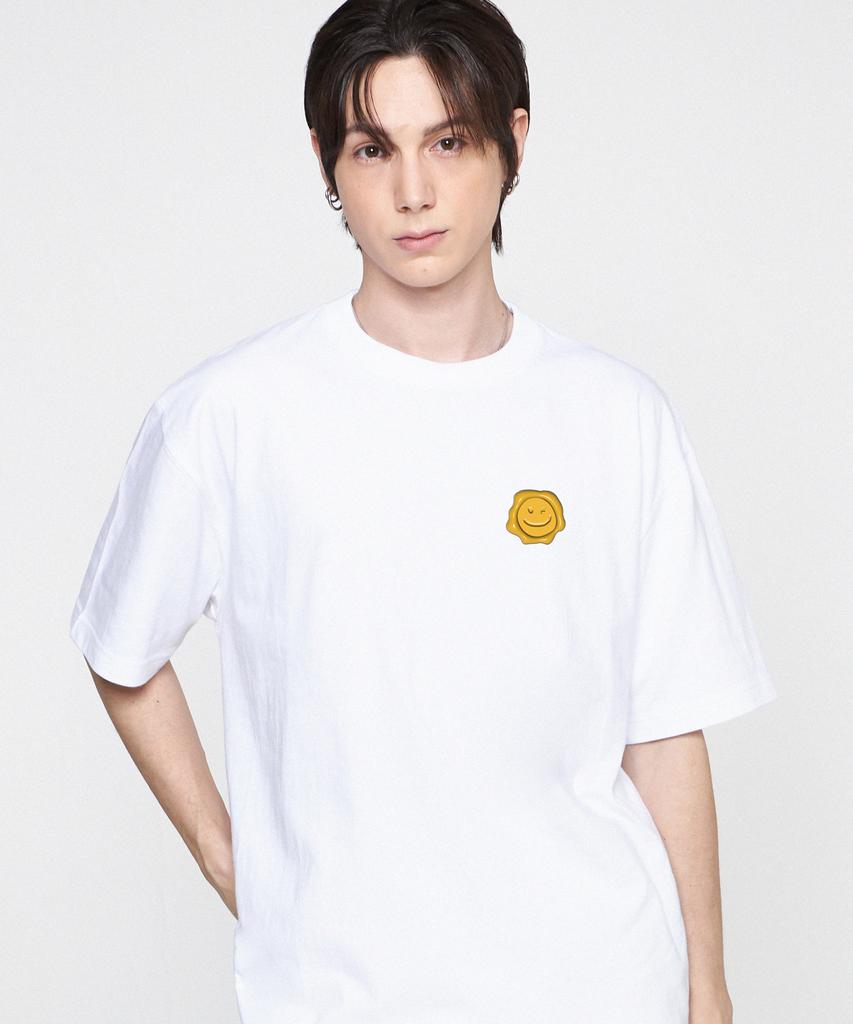 GRAVER [Unisex] Yellow Sealing Small Drawing Smile Short Sleeve T-Shirt_White