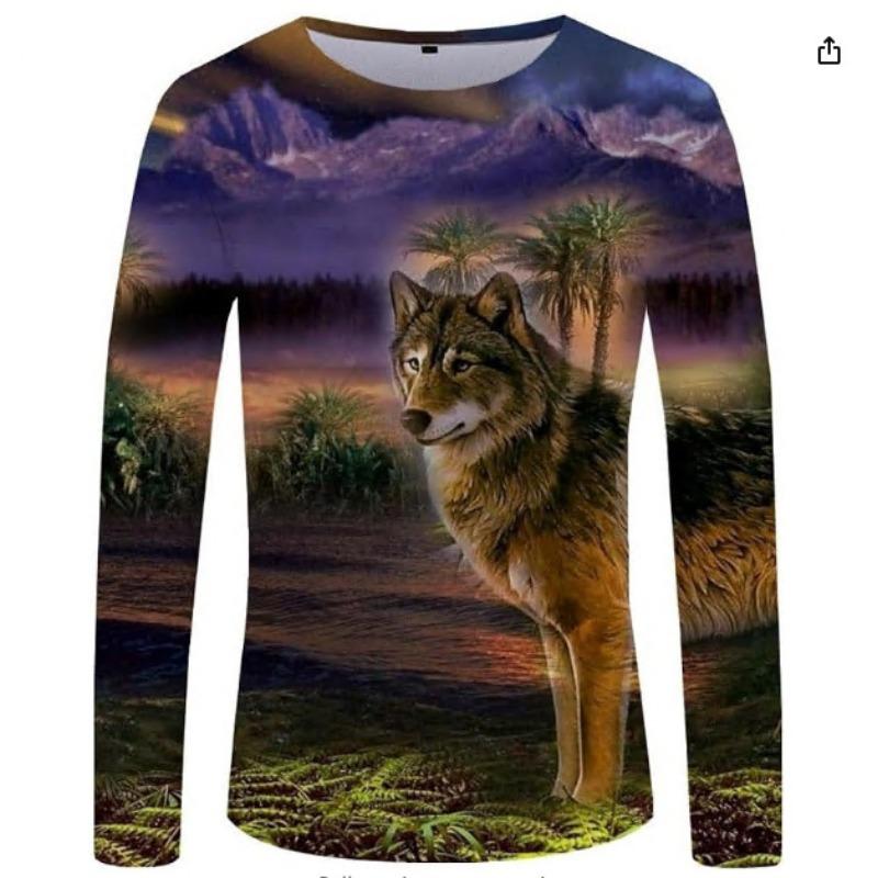 Men's Spring and Autumn Long Sleeve T-shirt Men's Loose Round Neck Hoodie 3D Printed Printed Long Sleeve Top