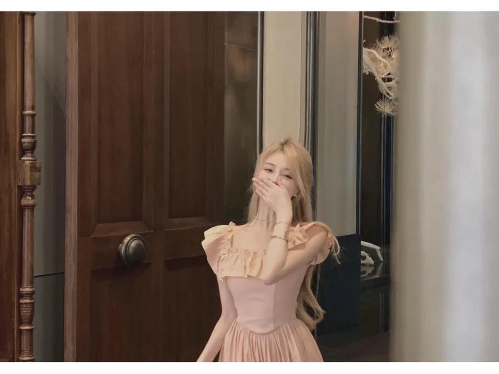 Rosa Rüschen Ärmellos Flatterärmel Quadratischer Ausschnitt Langes Kleid - Sommer 2024