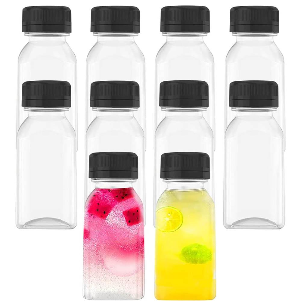 

10 Pcs 4 OZ Plastic Juice Bottles, Reusable Bulk Beverage Containers, Comes Black lid, for Juice, Milk and Other Beverages